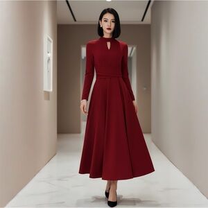 Elegant Burgundy Long Sleeve Dress
